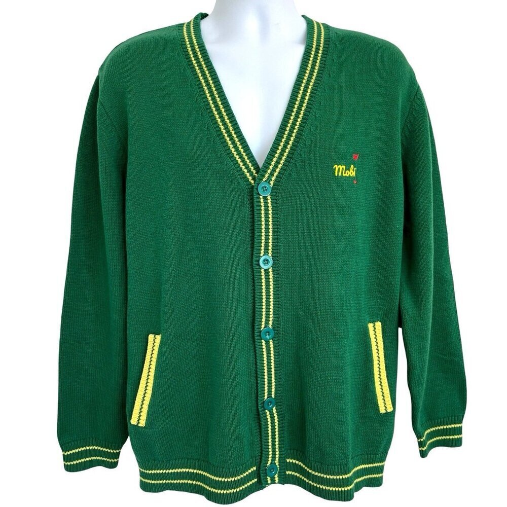 Yitai x Mobi Varsity Style Golfing Golf Cardigan Sweater 2XL Green Yellow Knit